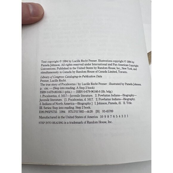 VTG Book The True Story Of Pocahontas By Lucille Penner Step Into Reading: Grade - Picture 3 of 9